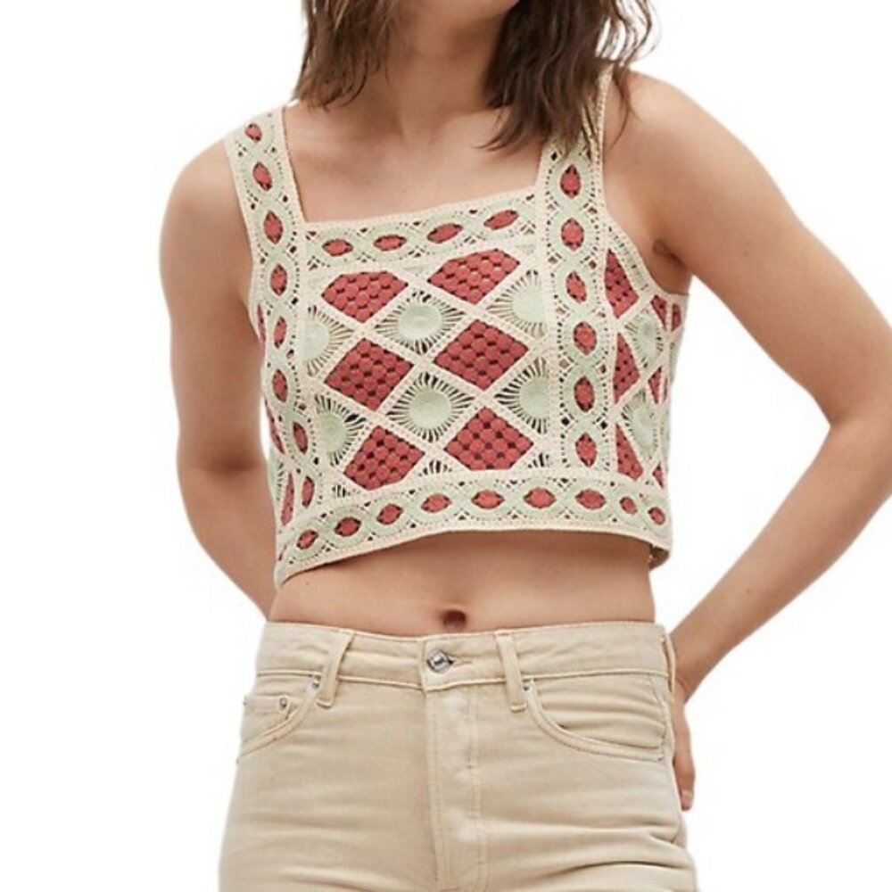 Toned Color Crochet Crop Top Sz M, Boho, Beach, Retro, Cotton